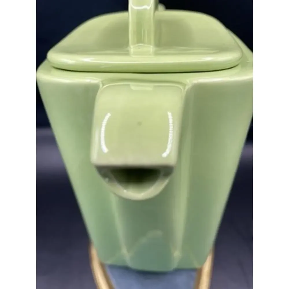 Mid-Century Modern Franciscan Green Pitcher Glossy Ceramic Square Made In CA